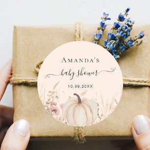 Pumpkin wildflowers peach baby shower classic round sticker