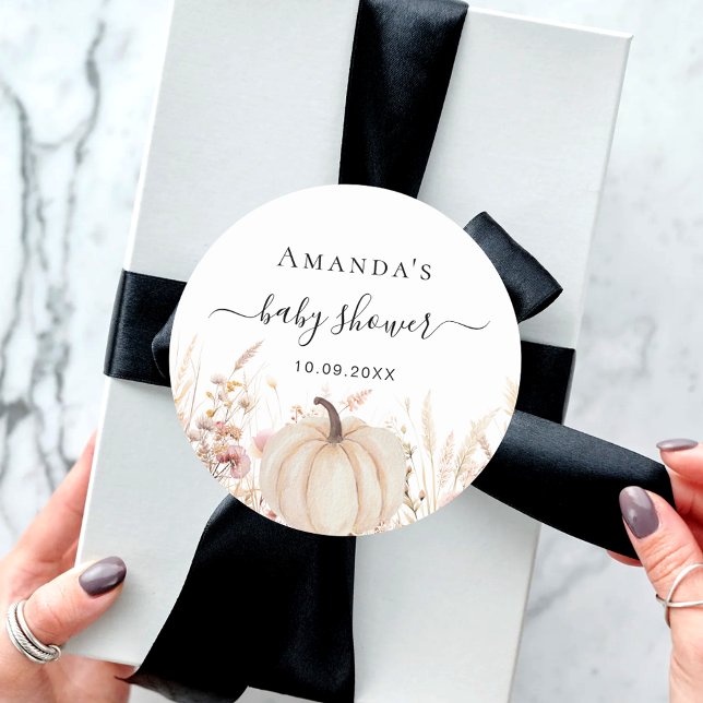 Pumpkin wildflowers peach baby shower classic round sticker (Creator Uploaded)