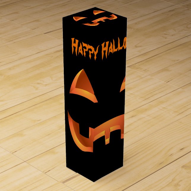 Pumpkin Wine Box Jack-O-Lantern Halloween Gift Box (Front)
