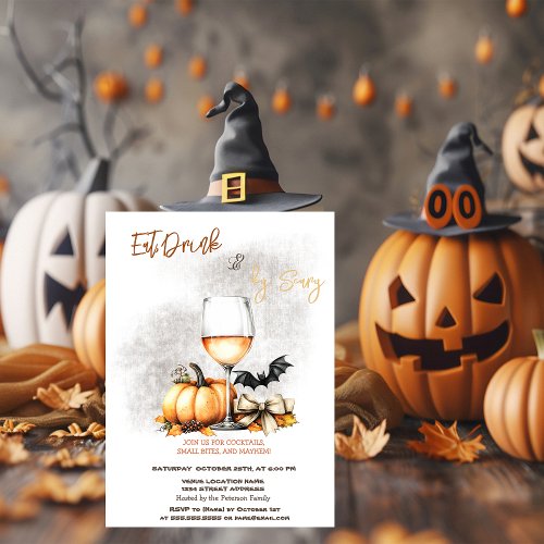 Pumpkin Wine Costumes  Cocktail Halloween Invitation