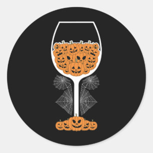 Pumpkin Wine Gl Spider Web Costume Easy Halloween  Classic Round Sticker