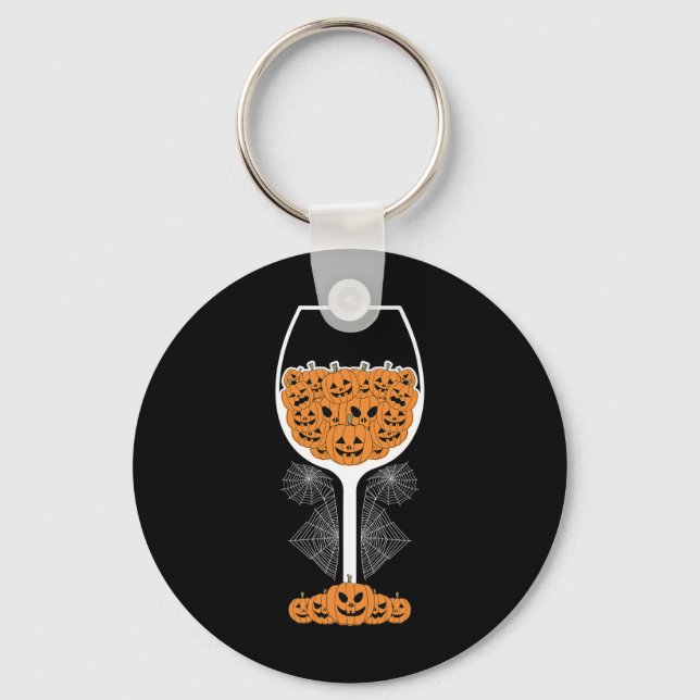 Pumpkin Wine Gl Spider Web Costume Easy Halloween  Keychain (Front)