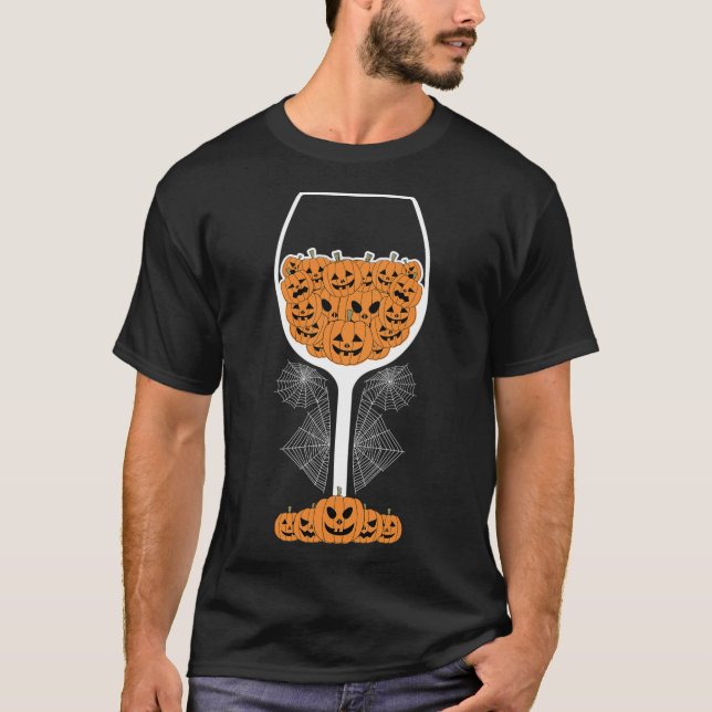 Pumpkin Wine Gl Spider Web Costume Easy Halloween  T-Shirt (Front)