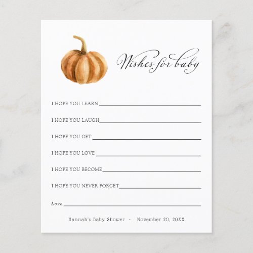 Pumpkin Wishes for Baby Advice Card