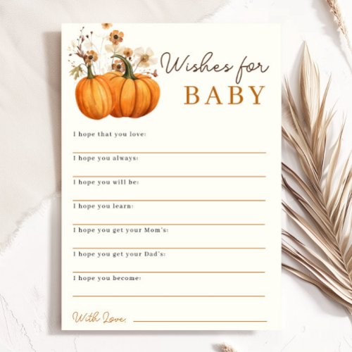 Pumpkin Wishes for Baby Baby Shower Advice Card