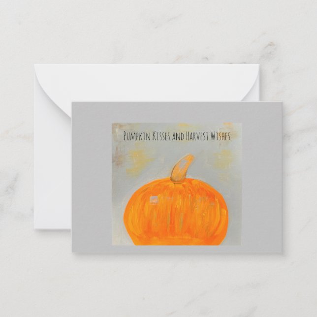 Pumpkin Wishes Gray Flat Note Card (Front)