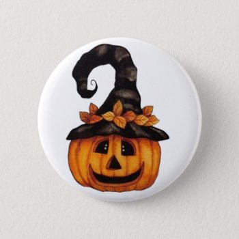 Pumpkin Witch Button by KraftyKays at Zazzle