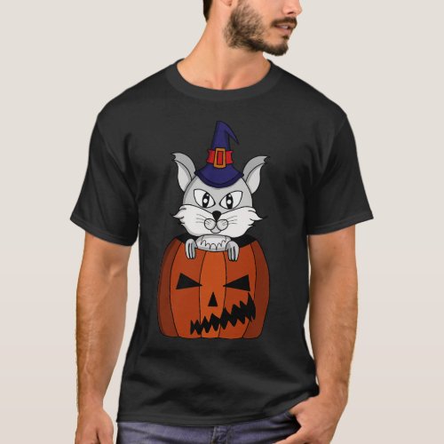 Pumpkin Witch Cat on Halloween T_Shirt