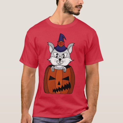 Pumpkin Witch Cat on Halloween T_Shirt