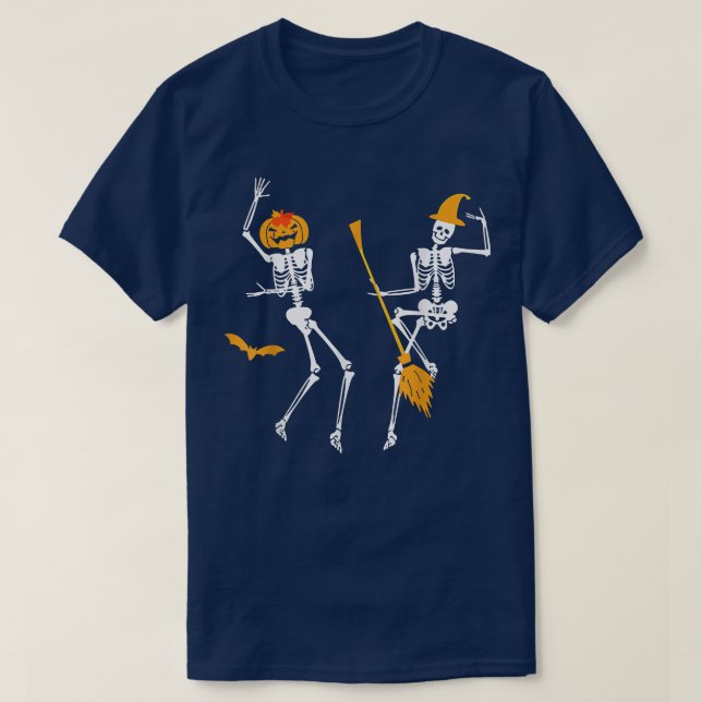 Pumpkin Witch Dance of Death Macabre Skeleton  T-Shirt (Design Front)
