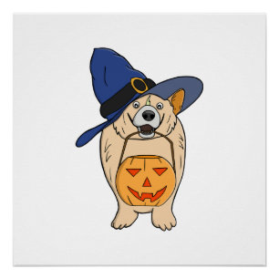 Pumpkin Witch Dog Poster