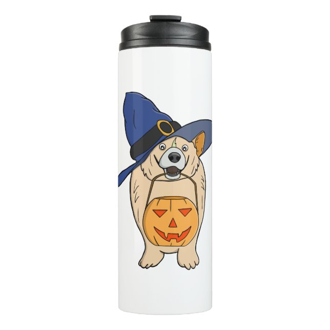 Pumpkin Witch Dog Thermal Tumbler (Front)