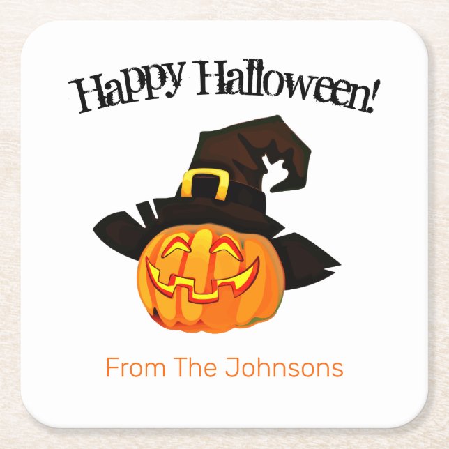 Pumpkin Witch Halloween Party Paper Drink Coasters (Front)