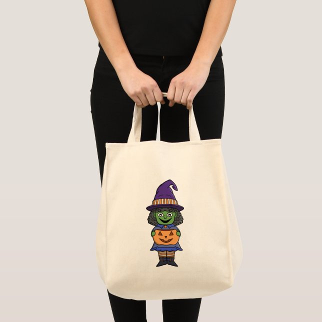 Pumpkin Witch Halloween Tote Bag (Front (Product))