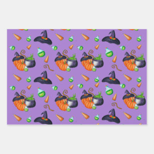 Pumpkin witch hat candy Design Perfect Halloween Wrapping Paper Sheets