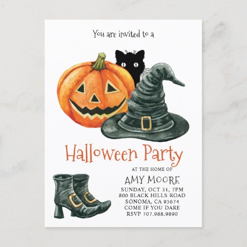 Pumpkin Witch Hat Halloween Invitation