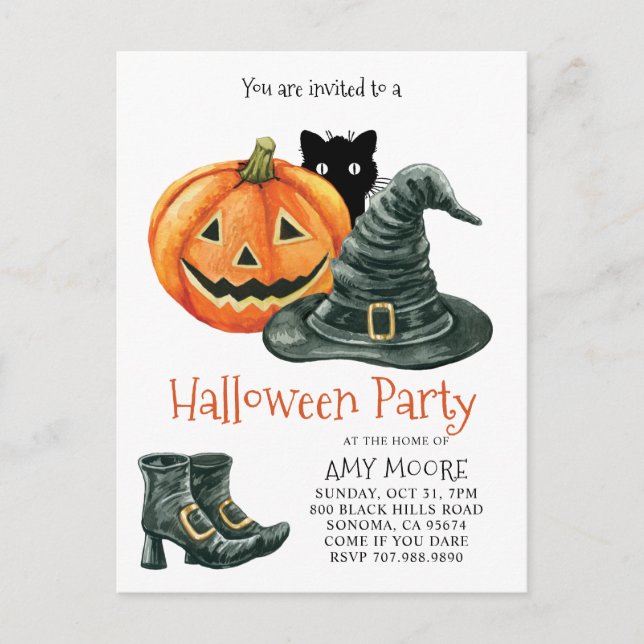 Pumpkin Witch Hat Halloween Invitation (Front)