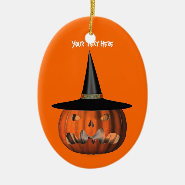 Pumpkin Witch Hat Halloween Ornament (Front)