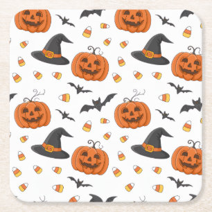 Pumpkin & Witch Hat Halloween Square Paper Coaster