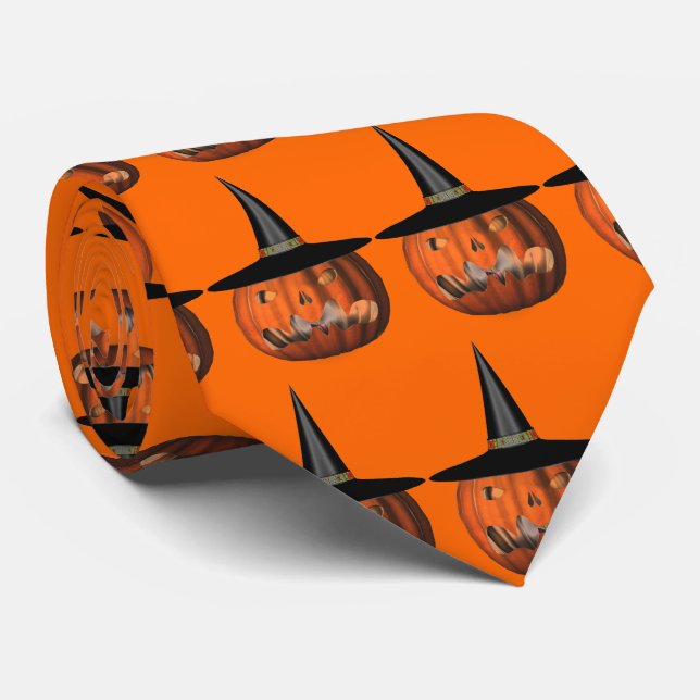 Pumpkin Witch Hat Halloween Tie (Rolled)