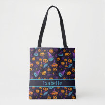 Pumpkin Witch Hat Navy Tote Bag