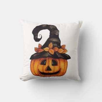 Pumpkin Witch Throw Pillow by KraftyKays at Zazzle