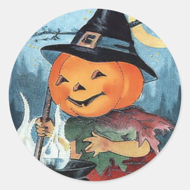Pumpkin Witch Vintage Halloween Sticker (Front)