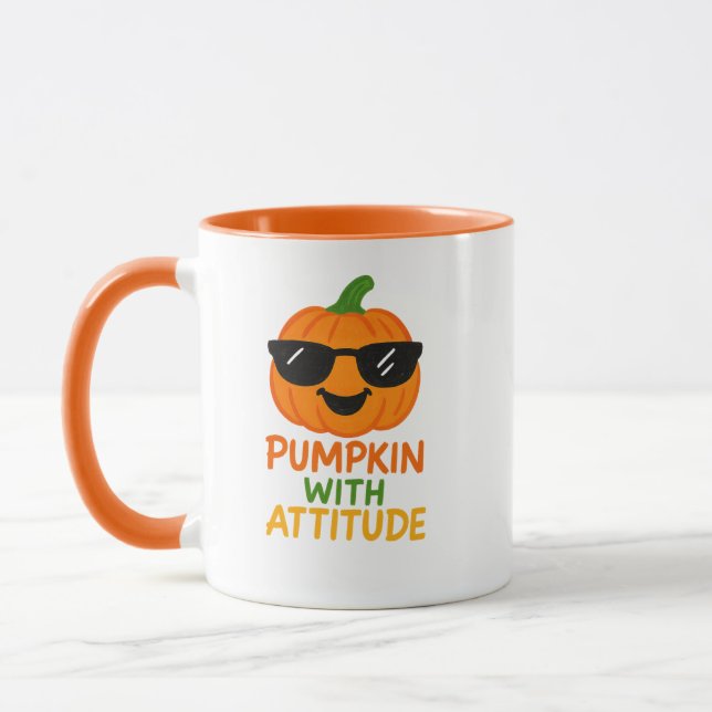 Pumpkin With Attitude Funny Halloween Coffee Mug (Left)