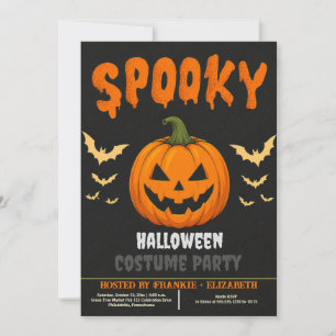 Pumpkin with bat silhouettes Halloween Costum Invitation