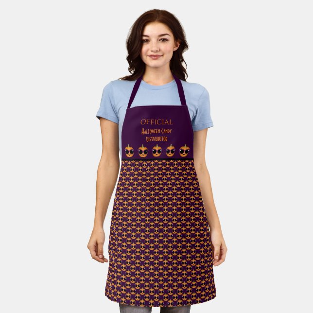 Pumpkin with Cool Retro Cat Sunglasses Halloween Apron (Worn)