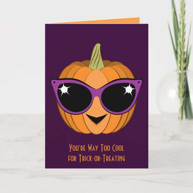 Pumpkin with Cool Retro Cat Sunglasses Halloween Card (Front)