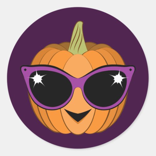 Pumpkin with Cool Retro Cat Sunglasses Halloween Classic Round Sticker