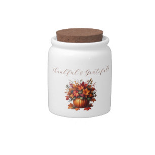 Pumpkin with Fall Leaves-Thanksgiving Candy Jar