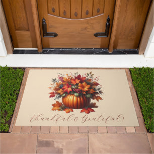 Pumpkin with Fall Leaves-Thanksgiving- Doormat