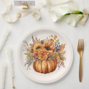 Pumpkin with Flowers-Thanksgiving- Paper Plates