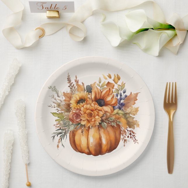 Pumpkin with Flowers-Thanksgiving- Paper Plates (Wedding)