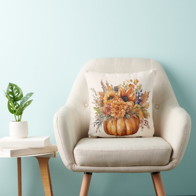 Pumpkin with Flowers-Thanksgiving- Throw Pillow (Chair)