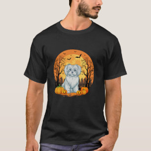 Pumpkin With Funny Halloween Costume Maltese Dog L T-Shirt