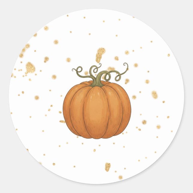 Pumpkin with gold watercolor baby shower classic round sticker (Front)