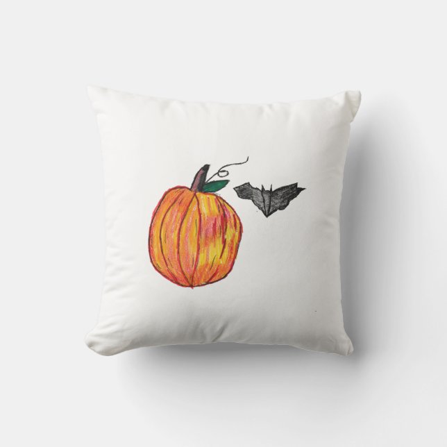 Pumpkin with Gray Bat  Throw Pillow (Front)