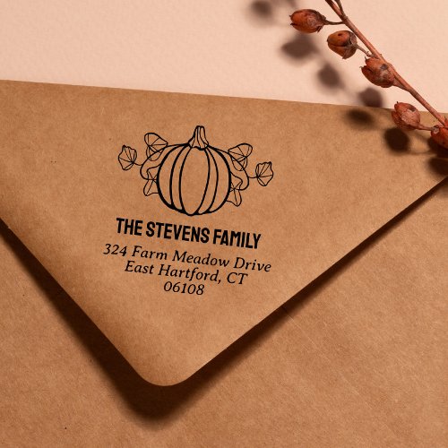 Pumpkin with Leaves Name  Address Self_inking Stamp