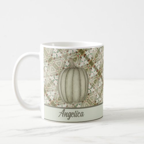 Pumpkin with moss green brown Cross pattern Coffee Mug