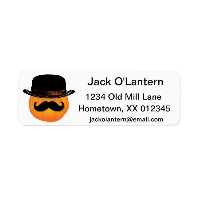 Pumpkin with mustache and hat label (Front)