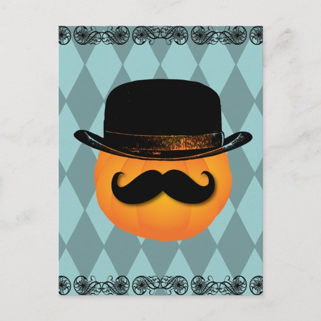 Pumpkin with mustache and hat postcard (Front)