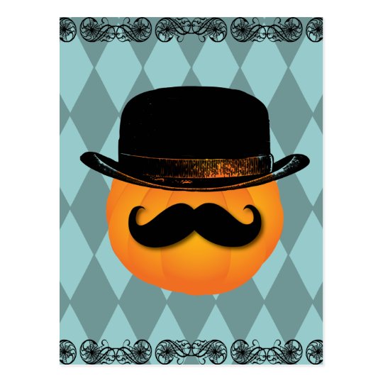 Pumpkin with mustache and hat postcard | Zazzle.com
