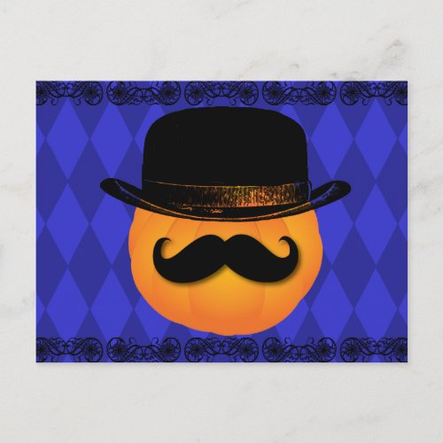 Pumpkin with mustache and hat postcard