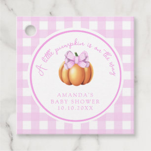 Pumpkin with pink bow in cage baby shower favor tags