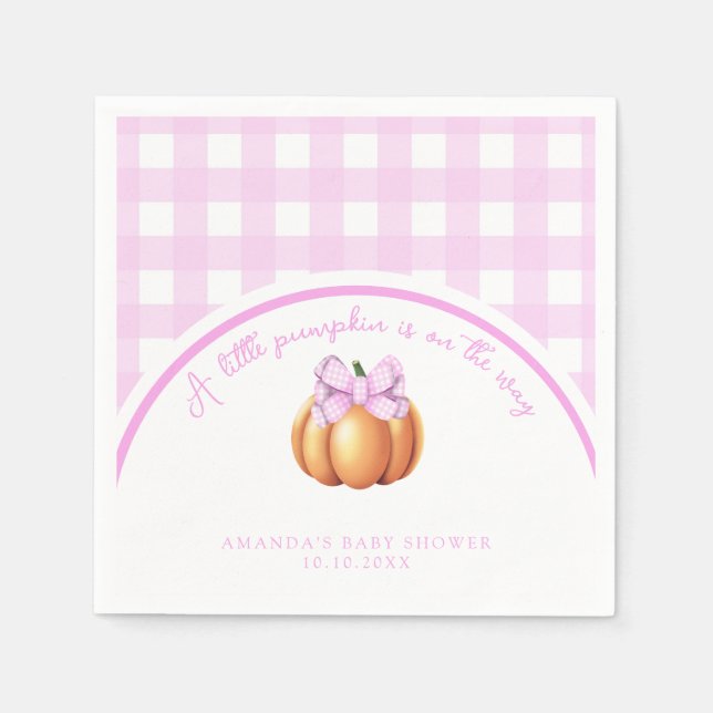 Pumpkin with pink bow in cage baby shower napkins (Front)