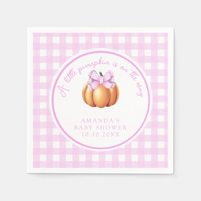 Pumpkin with pink bow in cage baby shower napkins (Front)