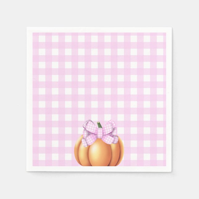 Pumpkin with pink bow in cage baby shower napkins (Front)